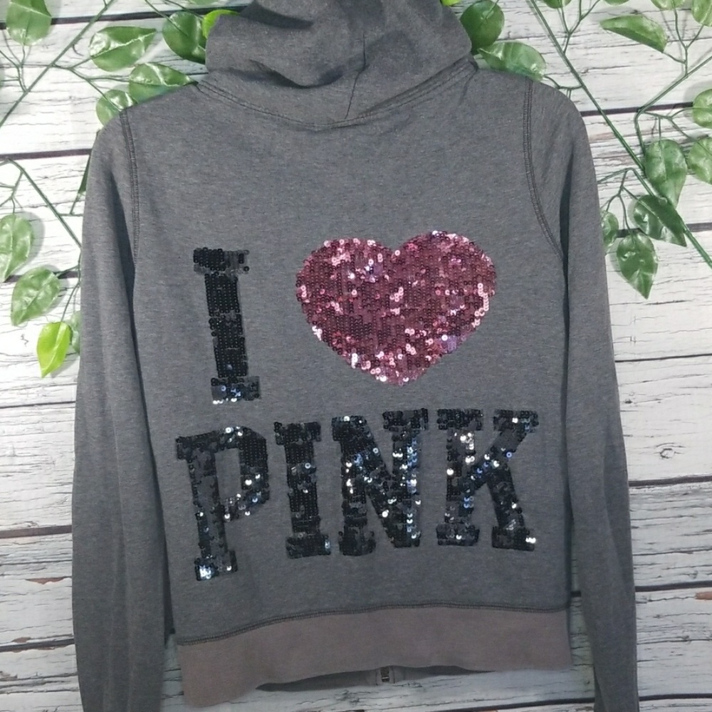 Victoria Secret Pink zip up sequin design hoodie M